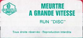 Top of cartridge artwork for Meurtre A Grande Vitesse on the Amstrad CPC.